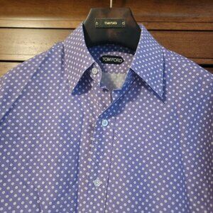 TOM FORD MENS SHIRT LONG SLEEVEES PURPLE & WHITE DOTS SZ 39 15 1/2